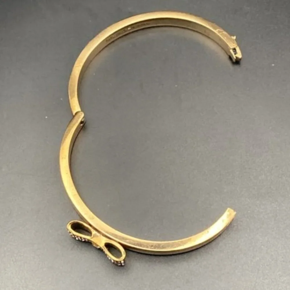 Kate Spade Bracelet Pave Stone Ready Set Bow Jeweled Bangle Gold Tone Layer 7" - Picture 8 of 9